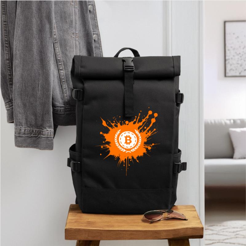 Bitcoin Crypto Cryptocurrency Splash Roll Top Backpack