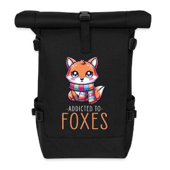 Entzückender Kawaii-Fuchs mit Schal-Grafik für Fuchs - Rolltop Rucksack - Schwarz - Vorne