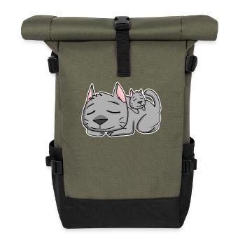 Cat Family - Cat with baby - Single parent - Roll Top Backpack - olive/black - Front
