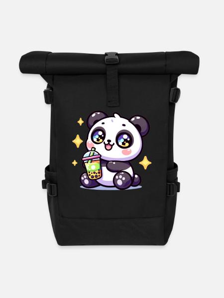 Panda Bubble Tea Boba Kawaii - Sac à dos roll top - noir