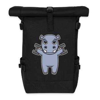 Nilpferd Hantel Training Krafttraining Fitness - Rolltop Rucksack - Schwarz - Vorne