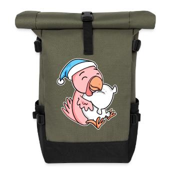 huhn mit Kissen und Schlafmütze - Rolltop Rucksack - Olive/Schwarz - Vorne