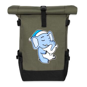 Éléphant avec oreiller et bonnet somnolent - Sac à dos roll top - olive/noir - Devant