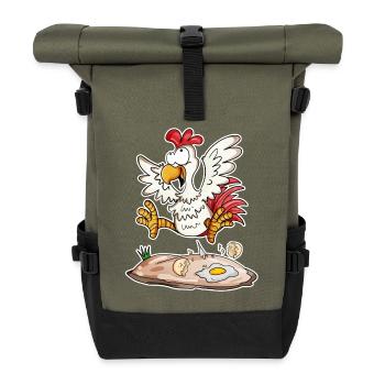 Lustiges Huhn - Landwirt Landwirte Huhn Hühner - Rolltop Rucksack - Olive/Schwarz - Vorne