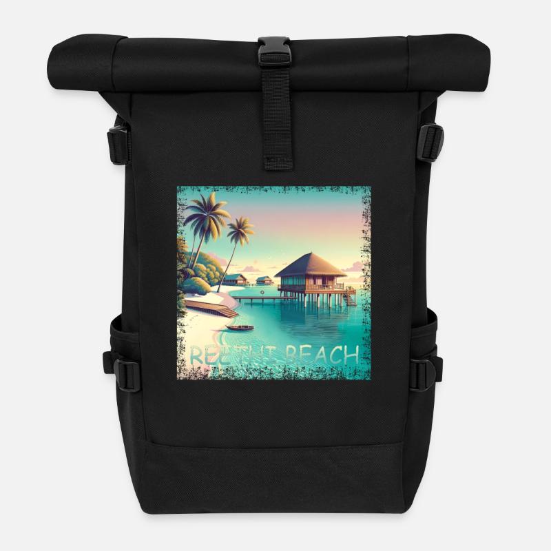 Malediven Reethi Beach – Grunge Urlaubsparadies - Rolltop Rucksack - Schwarz