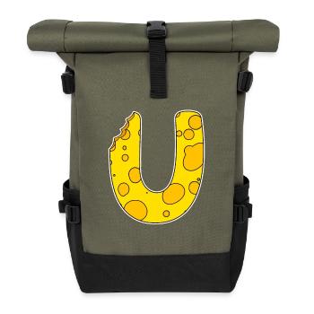 Buchstabe U - Anfangsbuchstabe U - Käse Motiv - Rolltop Rucksack - Olive/Schwarz - Vorne