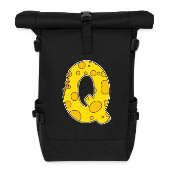 Letter Q - Initial Letter Q - Cheese Motif - Roll Top Backpack - black - Front
