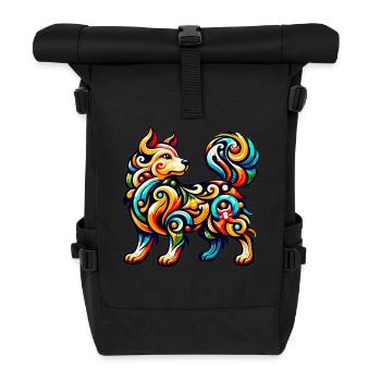Chinese Zodiac Dog Inspired Artistic Design - Roll Top Backpack - black - Front
