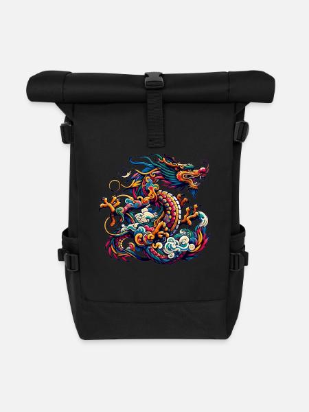 Elegantes chinesisches Tierkreiszeichen-Drachen-Kunstwerk für festliche - Rolltop Rucksack - Schwarz