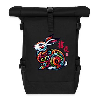 Elegantes chinesisches Tierkreiszeichen-Hasen-Design - Feiern - Rolltop Rucksack - Schwarz - Vorne