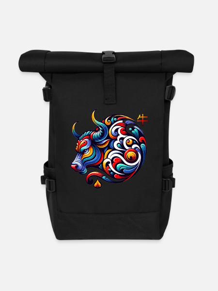 Signe astrologique du zodiaque chinois Buffle Élégant - Sac à dos roll top - noir