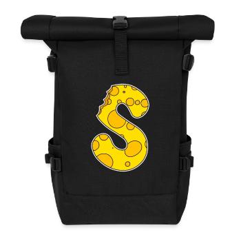 Letter S - Initial Letter S - Cheese Motif - Roll Top Backpack - black - Front