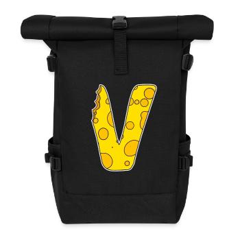 Buchstabe V - Anfangsbuchstabe V - Käse Motiv - Rolltop Rucksack - Schwarz - Vorne