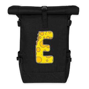 Letter E - Initial Letter E - Cheese Motif - Roll Top Backpack - black - Front