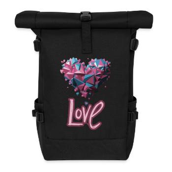 Pink and blue geometric heart - Roll Top Backpack - black - Front