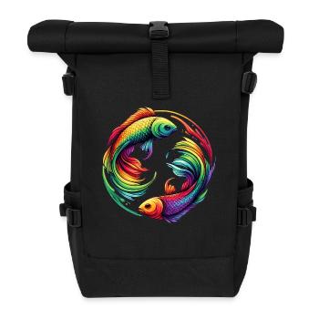 Pisces Zodiac Enigmatic Rainbow Design - Roll Top Backpack - black - Front