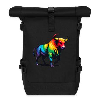 Stier Sternzeichen Sternzeichen Lebendiges Regenbogen-Design - Rolltop Rucksack - Schwarz - Vorne