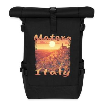 Matera, Italie, Vieille Ville, Coucher De Soleil, Grunge Design - Sac à dos roll top - noir - Devant