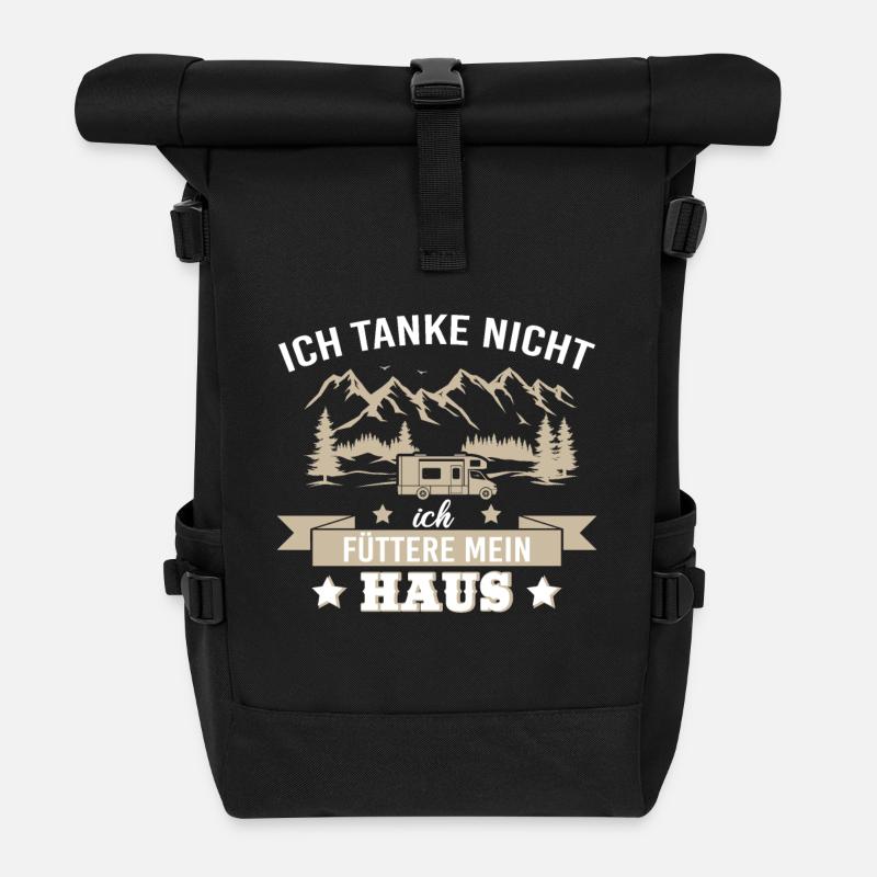 Camping Wohnwagen zelten - Rolltop Rucksack - Schwarz