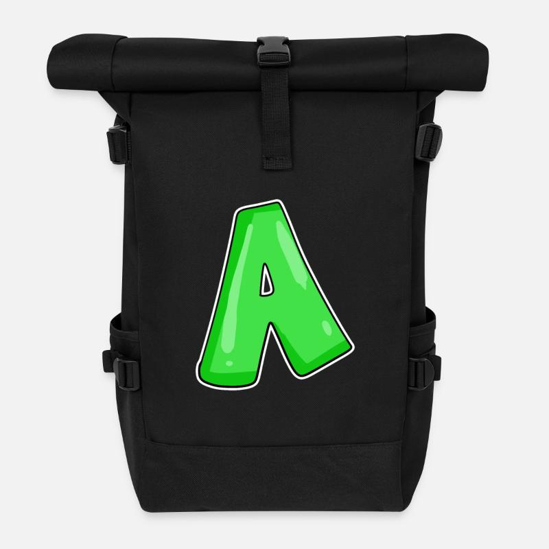 Buchstabe A Anfangsbuchstabe - Rolltop Rucksack - Schwarz