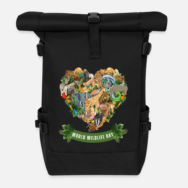 World Wildlife Day - Wildlife Lovers - Rolltop Rucksack - Schwarz