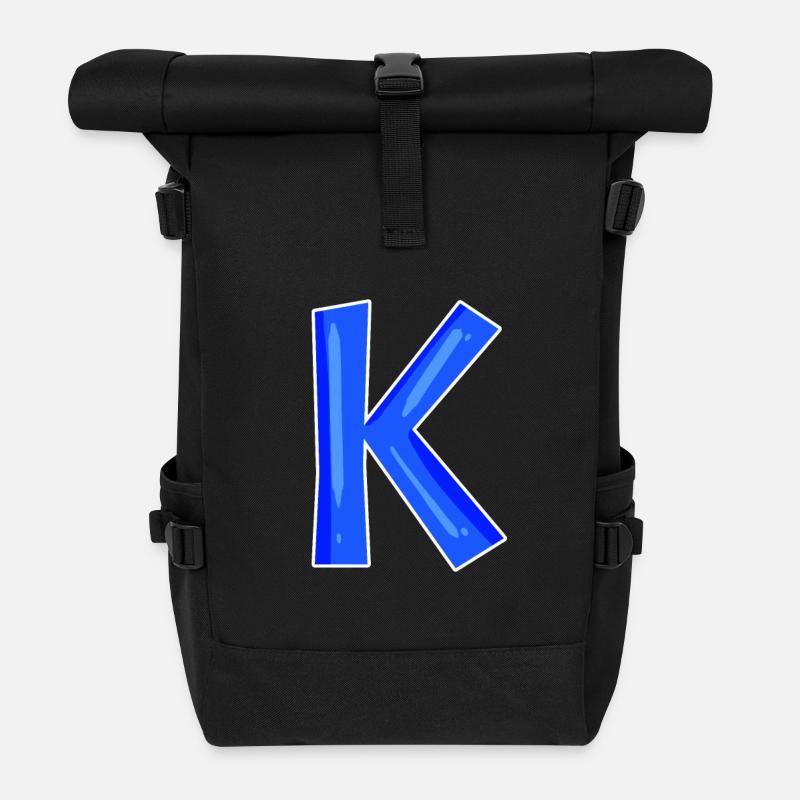 Buchstabe K - Anfangsbuchstabe K - Rolltop Rucksack - Schwarz