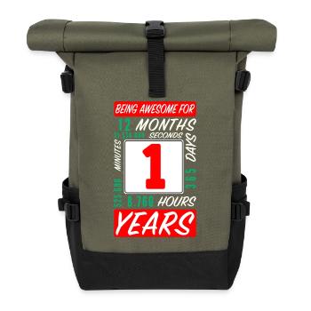 Children 1 Years Birthday Months Hours - Roll Top Backpack - olive/black - Front