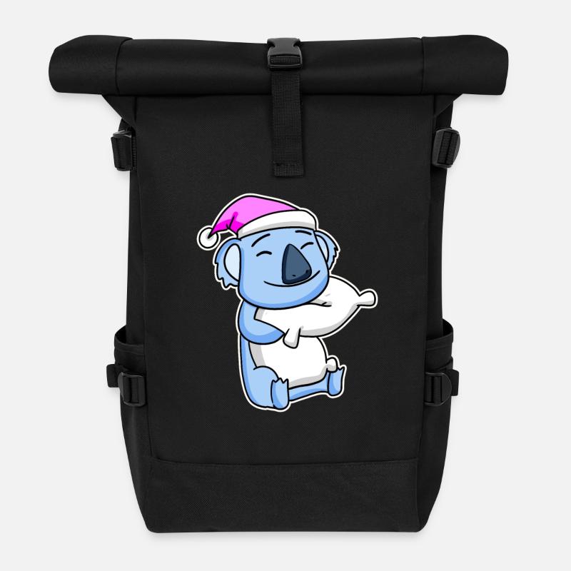 Koala Bär Müde Ausschlafen Schlafen Mädchen - Rolltop Rucksack - Schwarz