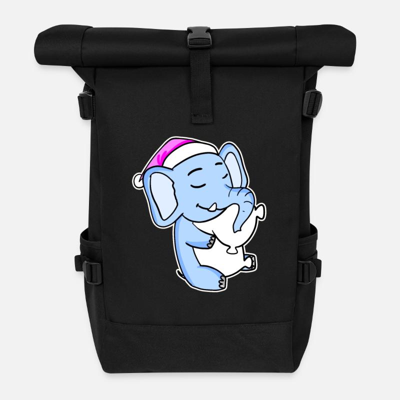 Elefant Müde Ausschlafen Schlafen Mädchen - Rolltop Rucksack - Schwarz