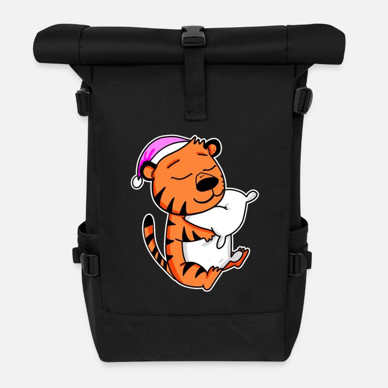 Tiger Müde Ausschlafen Schlafen Mädchen - Rolltop Rucksack - Schwarz