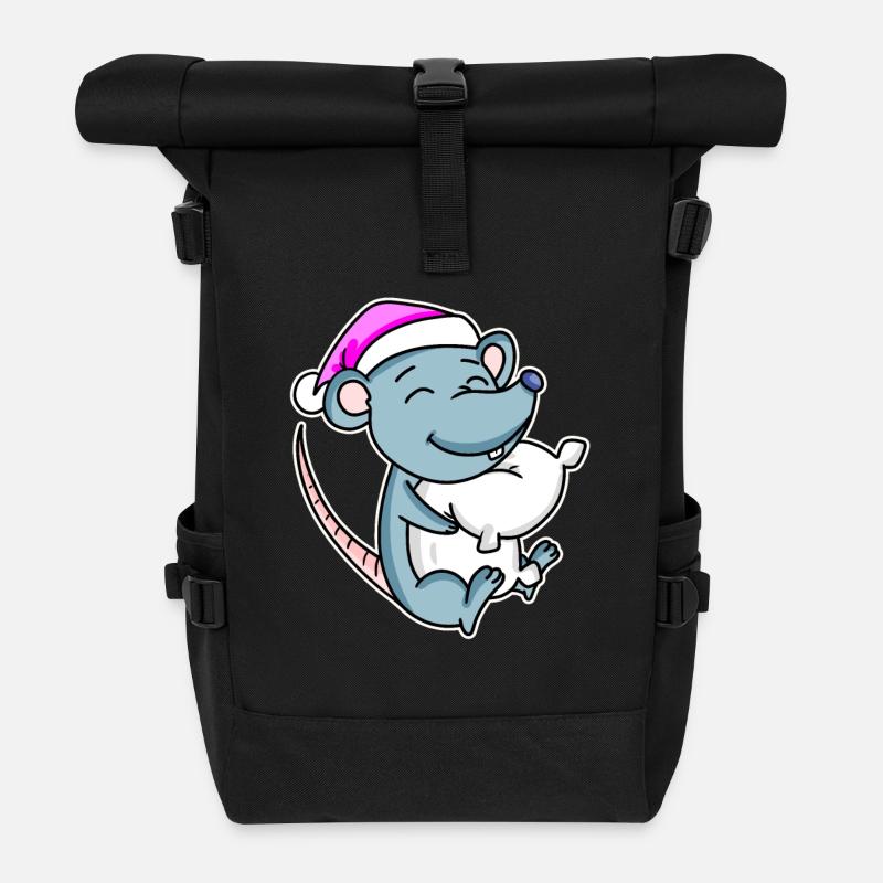 Maus Müde Ausschlafen Schlafen Mädchen - Rolltop Rucksack - Schwarz