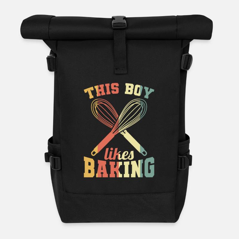 This boy loves to bake - Roll Top Backpack - black
