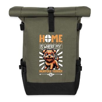 Zuhause - Norfolk Terrier - Rolltop Rucksack - Olive/Schwarz - Vorne