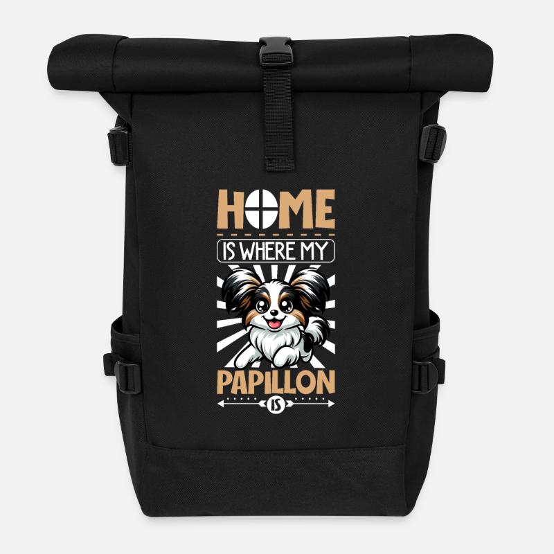 Zuhause - Kontinentaler Zwergspaniel - Rolltop Rucksack - Schwarz
