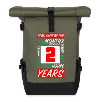 Children 2 Years Birthday Months Hours - Roll Top Backpack - olive/black - Front