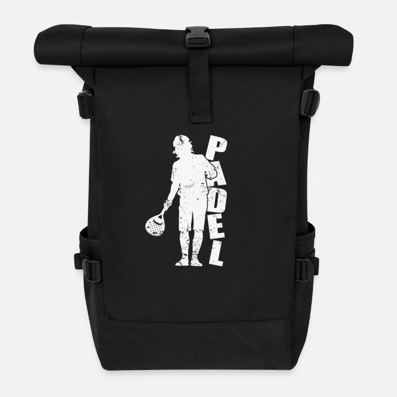 Padel Tennis Spieler mit Padelschläger - Rolltop Rucksack - Schwarz