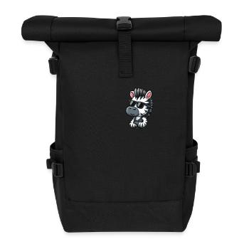 Cooles Zebra Cartoon Taschenformat - Rolltop Rucksack - Schwarz - Vorne