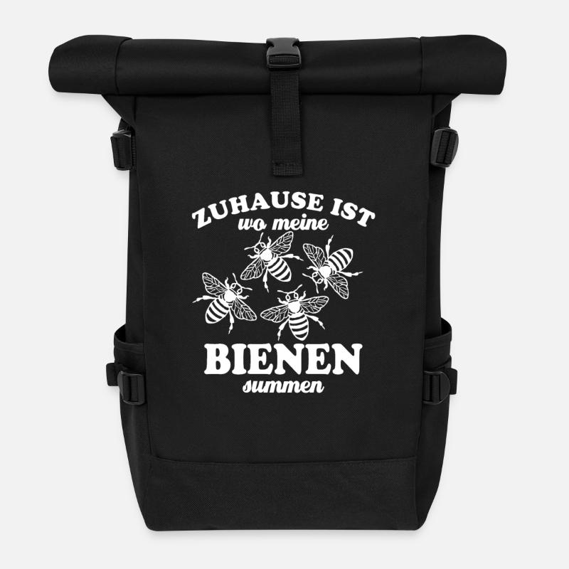 Zuhause ist wo meine Bienen summen - Imker - Rolltop Rucksack - Schwarz