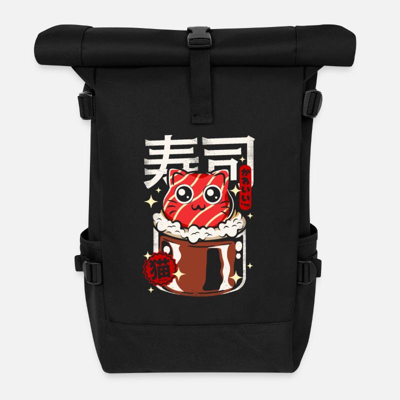 Japan - Cute Sushi Cat - Roll Top Backpack - black