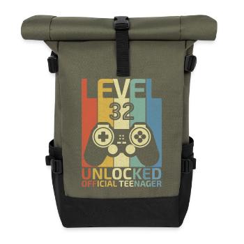 Level 32 Freigeschalteter offizieller Teenager - Rolltop Rucksack - Olive/Schwarz - Vorne
