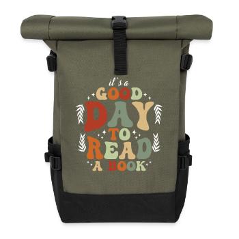 Guter Tag Zum Lesen Motiv - Rolltop Rucksack - Olive/Schwarz - Vorne