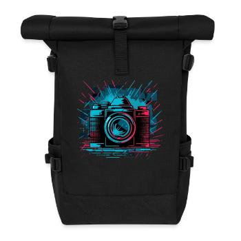 Farbenfrohe Kamera mit Splash Effekt - Rolltop Rucksack - Schwarz - Vorne