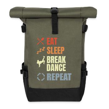 Eat Sleep Break Dance Repeat - Rolltop Rucksack - Olive/Schwarz - Vorne