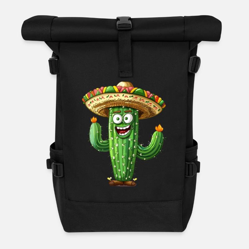 Lustiger Kaktus Mit Feurigem Sombrero - Rolltop Rucksack - Schwarz