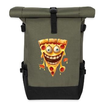 Funny pizza with a big smile - Roll Top Backpack - olive/black - Front