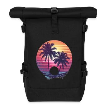 Sunny Palm Trees Sunset - Roll Top Backpack - black - Front