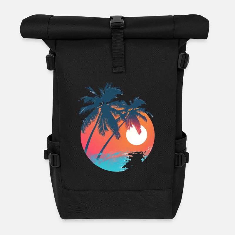Tropischer Sonnenuntergang mit Palmen - Rolltop Rucksack - Schwarz