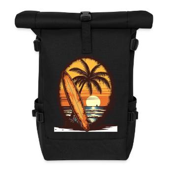Sunset Surfboard Palm Trees - Roll Top Backpack - black - Front
