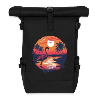 Flamingo Illustration - Roll Top Backpack - black - Front
