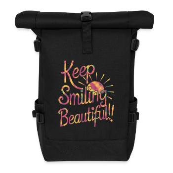 Keep Smiling Beautiful - Positive Saying - Roll Top Backpack - black - Front